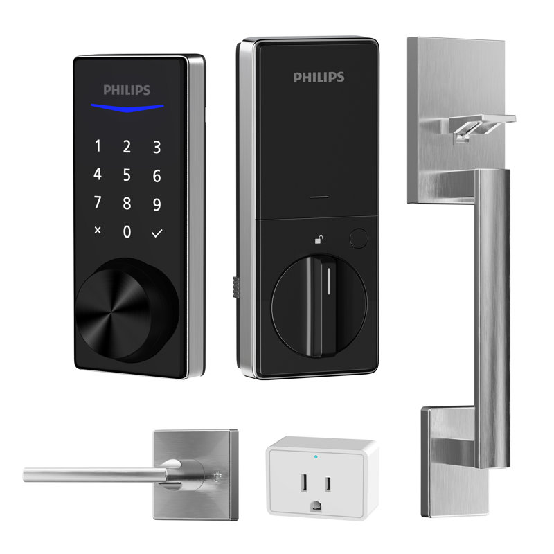 Philips Bluetooth Touchscreen Smart Door Lock Deadbolt with Wi-Fi Bridge, Deadbolt & Handle, Satin Nickel, Rectangle