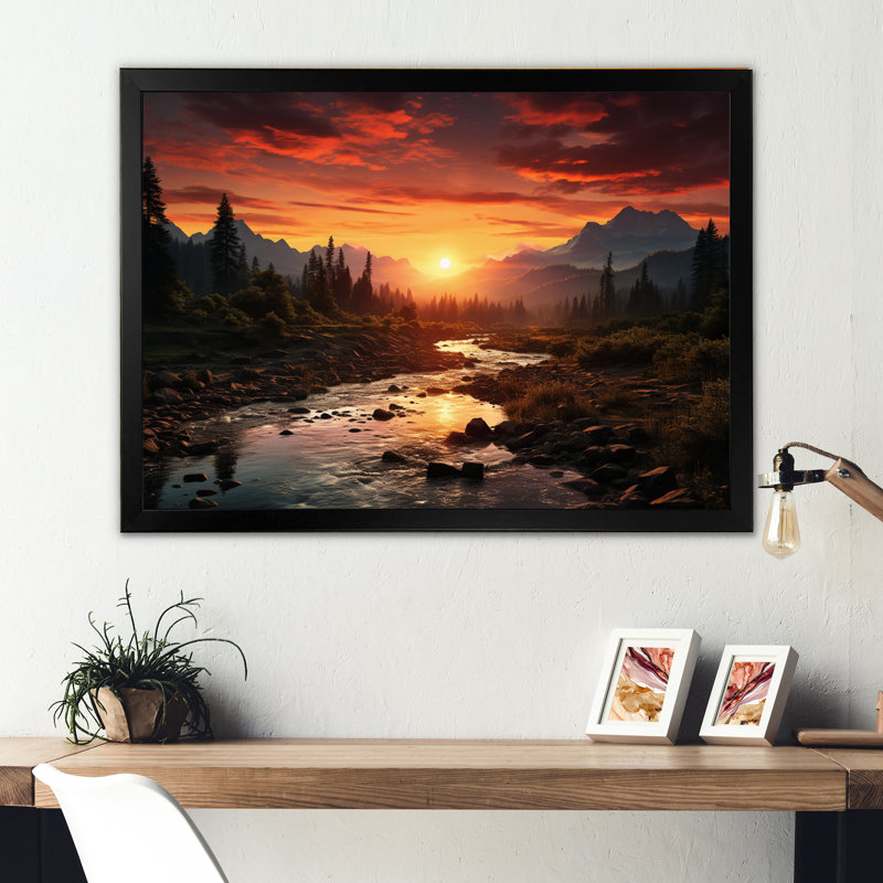 Sunrise Morning At The River, Black Single Picture Framed, 34" H x 44" W x 1.5" D