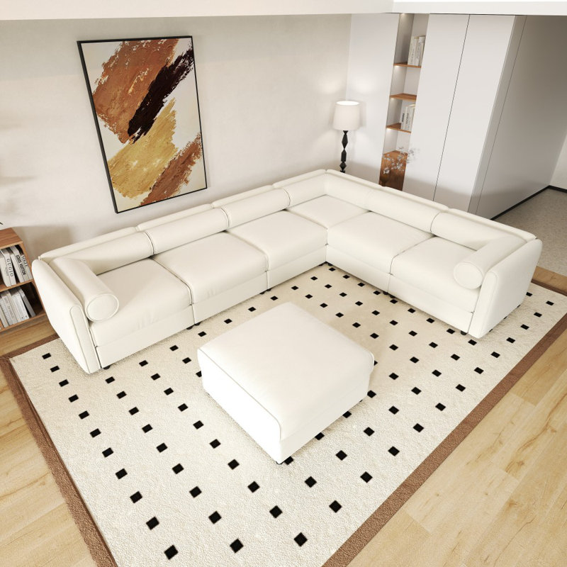 142.5'' Cloud-Soft Chenille L-Shape Sectional Sofas with Ottoman, White