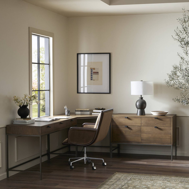 Trey Solid Wood Modular L-Shaped Executive Desk, Auburn Poplar