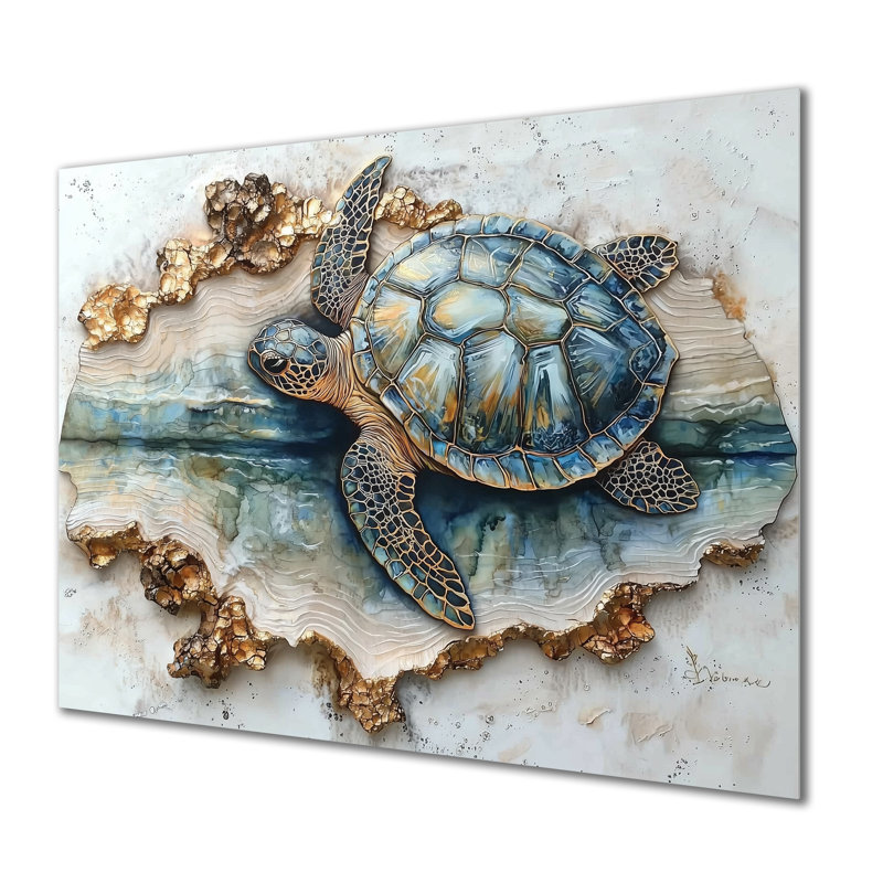 Marbre, tortue, voyage III - tortue, art mural en métal, reproduction d'art moderne en métal, H 30 po x l 40 po