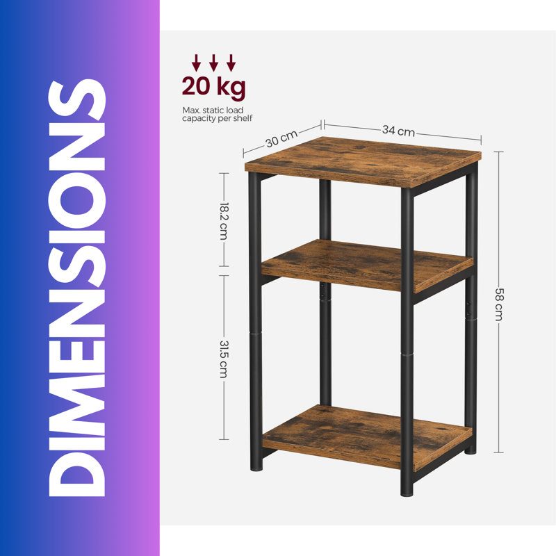 Anesha 3 Tier Square Side Table With Steel Frame
