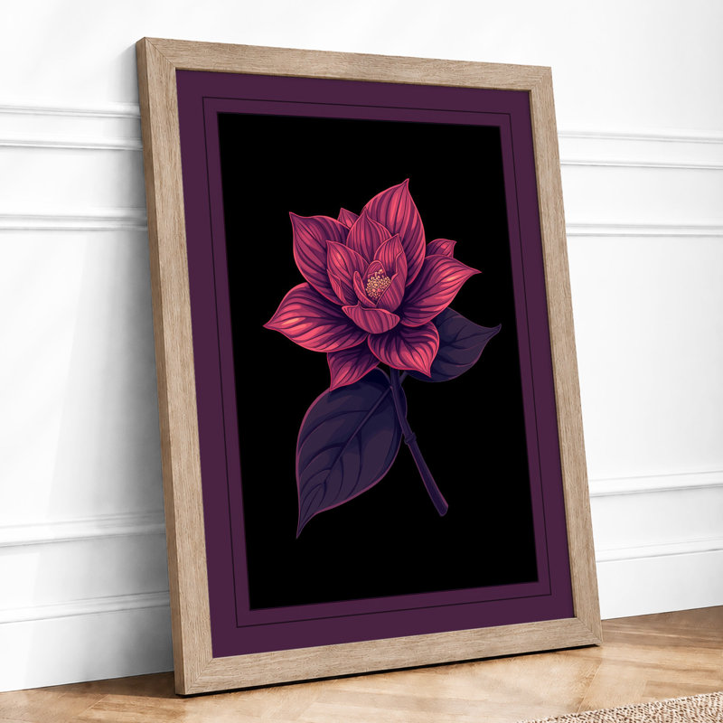 Lotus in Magenta Botanical - Framed Print, A1 - 84.1 x 59.4 cm, Oak