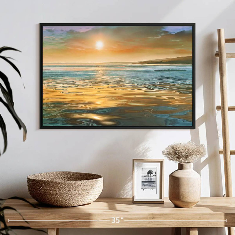 Calme du soir océan, 25 po x 17 po, Cadre flottant noir