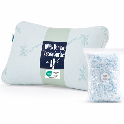 Gusseted Queen Size Bed Pillow 20"X30", Cooling Bamboo Viscose Surface Adjustable Shredded Memory Foam Fill, Customizable Loft Medium Firm, Ideal for Side & Back Sleepers, Removable Washable Cover