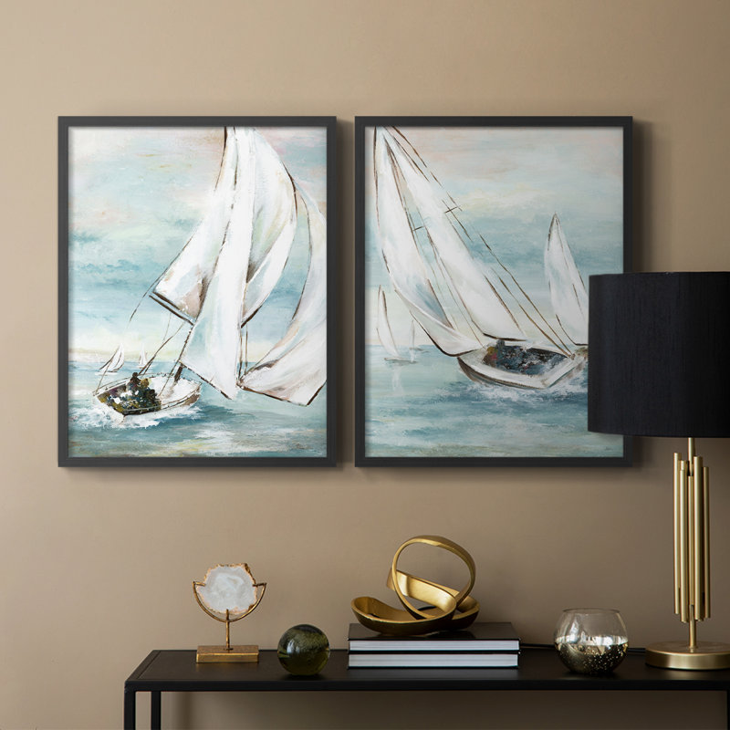 Réglage de la voile - Impression encadrée de qualité supérieure - Prêt à être accroché - aucun clou requis - aucun clou requis
