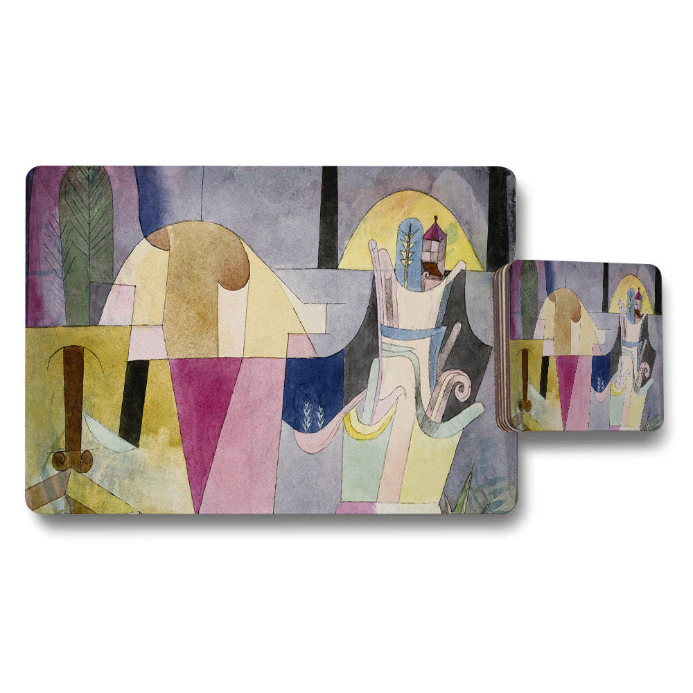 Abstract Geometric Placemats and Coasters Set With Cubist Artwork