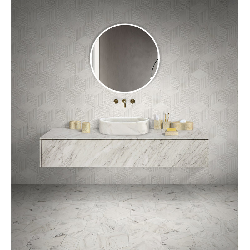 Lavabo vasque de salle de bain en marbre blanc naturel, Blanc