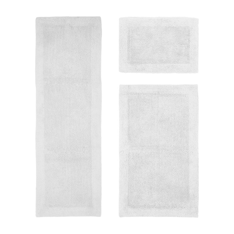 Merkel 100% Cotton 2370 GSM Tufted Reversible 3-Piece Bath Rug Set – Ultra Soft, Highly Absorbent, Machine Washable, OEKO-TEX Certified, Ideal for Shower, Bathtub & Vanity, White