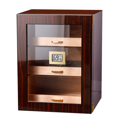 Woodronic Cigar Humidor Cabinet for 100-150 Cigars, Digital Hygrometer, Spanish Cedar Lined Drawers
