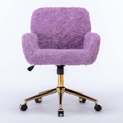 Furniture Office Chair,Artificial Rabbit Hair Home Office Chair With Golden Metal Base,Adjustable Desk Chair Swivel Office Chair,Vanity Chair