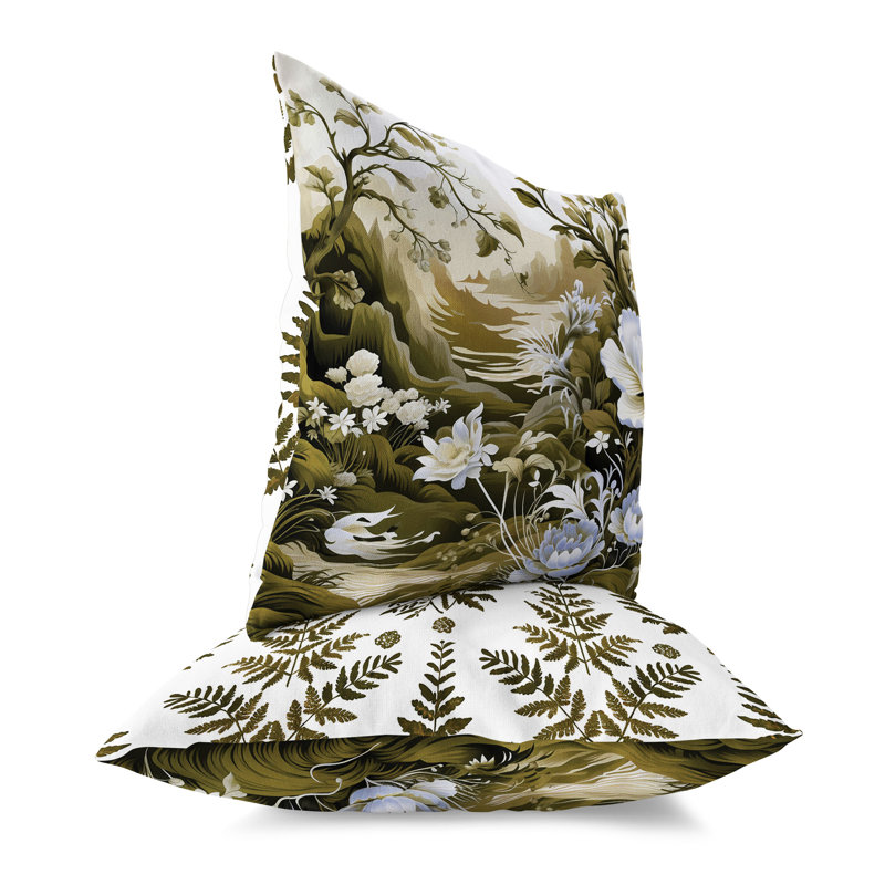 Coussin décoratif intérieur / extérieur Celestial Fern Garden, Blanc / Vert, H 26 po x l 26 po