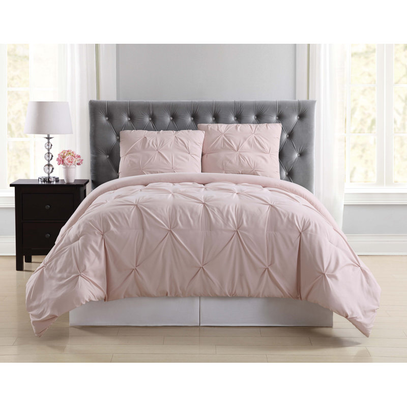 Solid Polyester Duvet Cover, Blush, Full/Queen Duvet Cover + 2 Shams