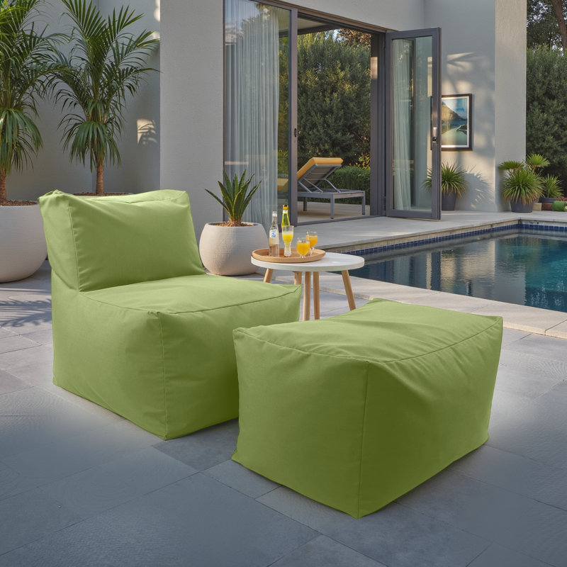 Berlioz Outdoor Pouf Bench, Seascape Sand, Green