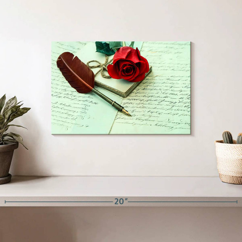 Hardie rose et lettre d'amour, H 8 po x l 12 po