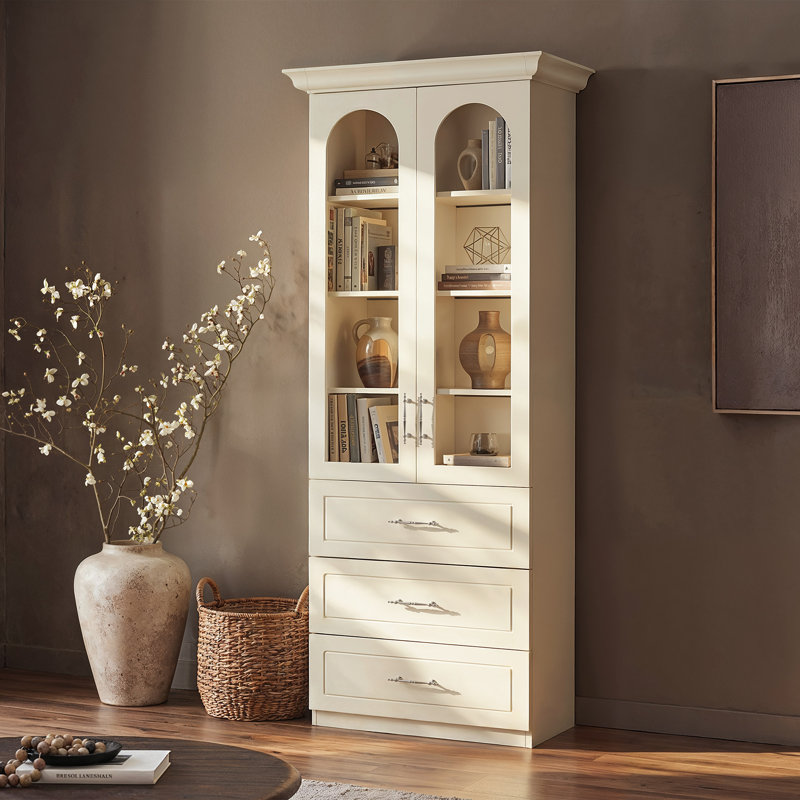 Alderman 92.5" H Bookcase With Glass Doors & 3 Drawers