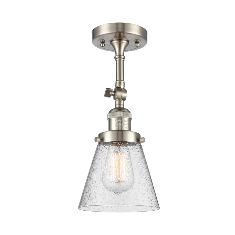 Hardiman Glass Semi Flush Mount, Seedy, Brushed Satin Nickel, 13.5" H x 6.25" W x 6.25" D