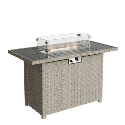 Table de foyer d'extérieur au propane de 44 po x l 25 po H 55 000 BTU avec pare-vent en verre, brûleur en acier inoxydable et verre à feu pour patio ou cour arrière