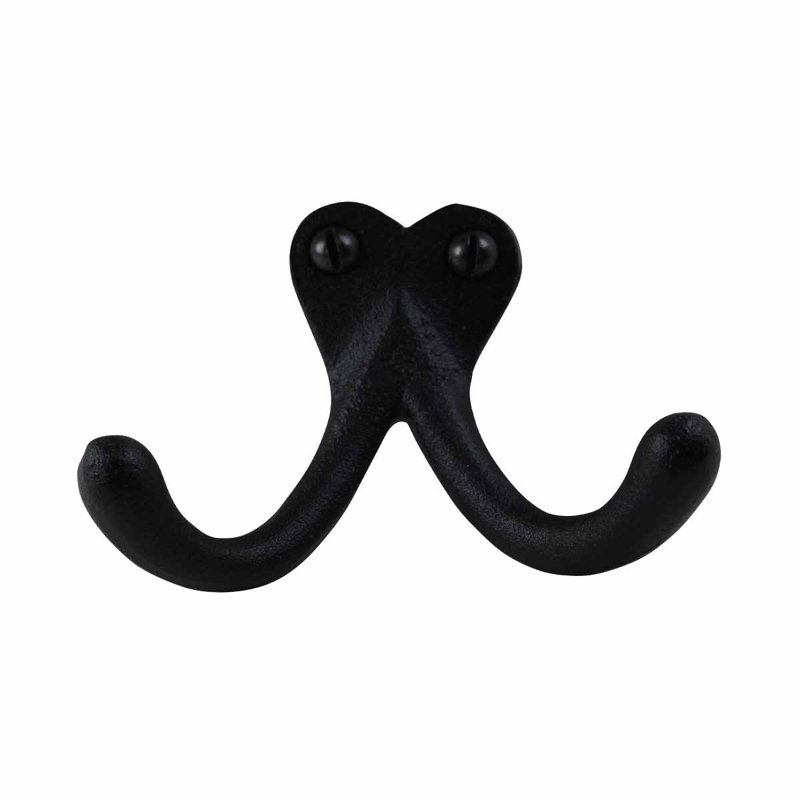 Black Wrought Iron Double Wall Hook Set of 3