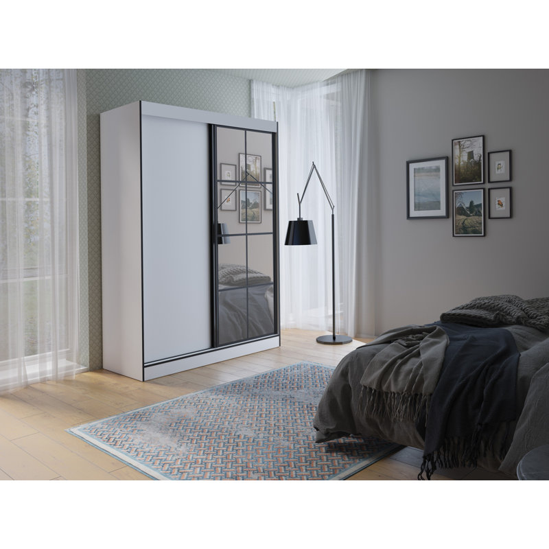 Janaka 2 Door Manufactured Wood Wardrobe, 216cm H x 150cm W x 65cm D, White/Black