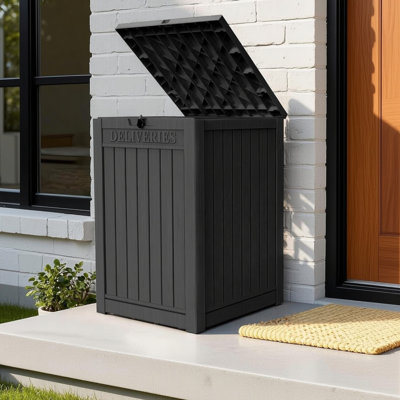 48-gallon Lockable Outdoor Parcel Drop Box With "deliveries" Sign, Weatherproof Resin