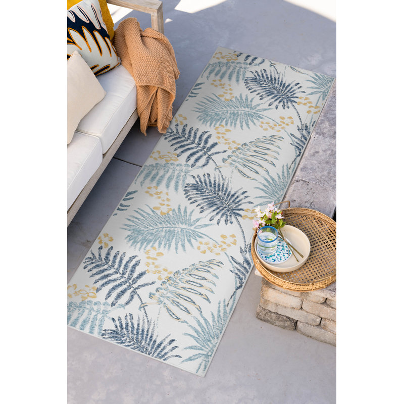 Vannesa Floral Reversible Flatweave Polypropylene Indoor / Outdoor Area Rug - Navy , Runner 2'8'' x 7'3''