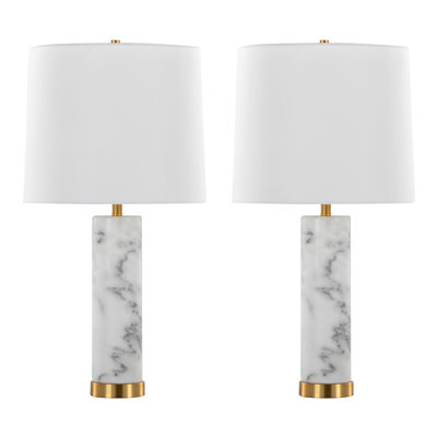 Marabella 26" Contemporary Marble Table Lamp In Marble With White Linen Shade - Set Of 2