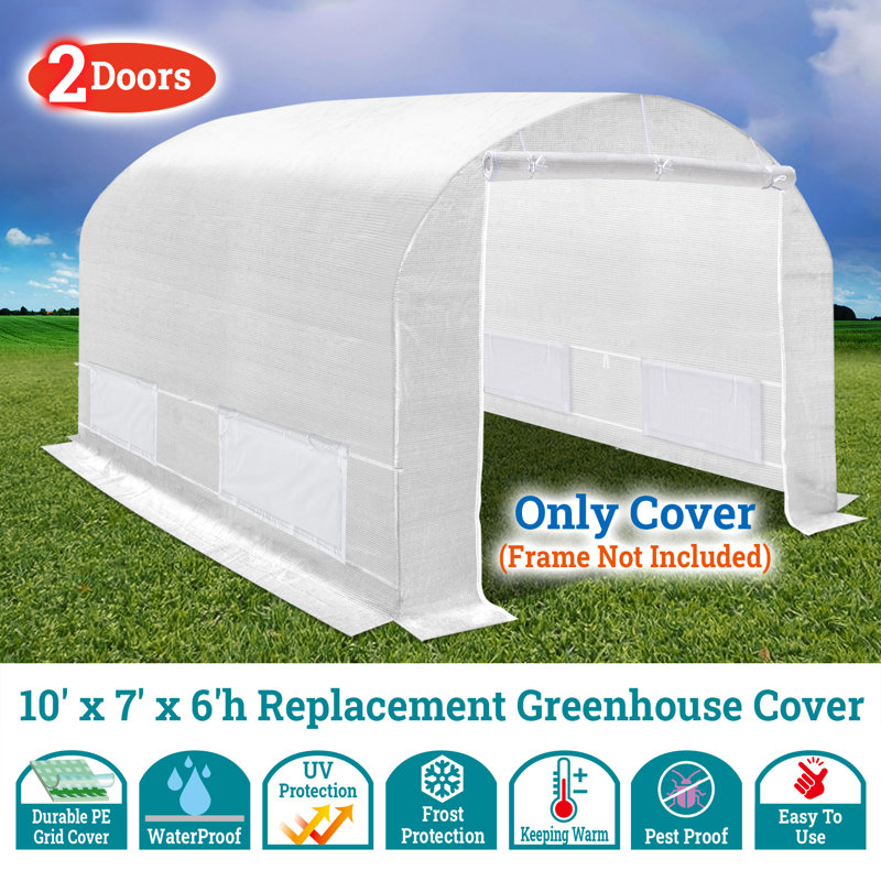 White Greenhouse Replacement Cover for 10'X7'X6' Walk in Frame , Support Arch Frame Climbing Plants/Flowers/Vegetables （Only Cover, Frame is not Included)