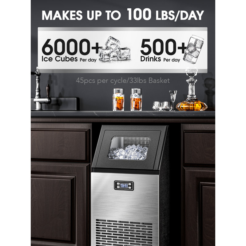 R.W.FLAME 100 Lb. lb. Daily Production Cube Clear Ice Commercial Under Counter Ice Maker, Black