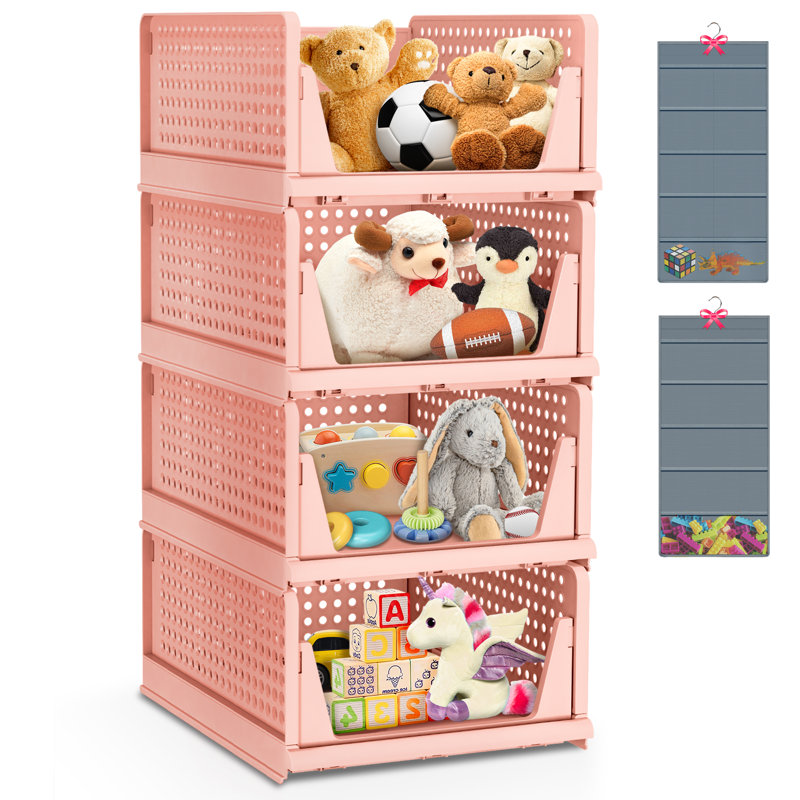 Ensemble de 4 caisses en plastique Steadham, Rose