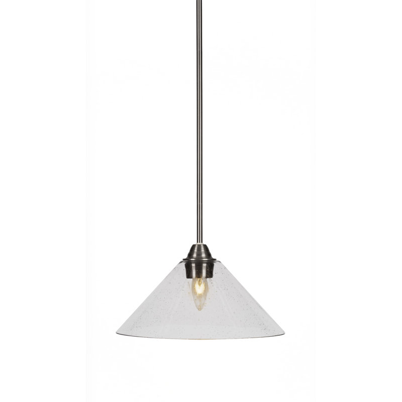 Michell Paramount Stem Hung Pendant Shown In Brushed Nickel Finish Clear Bubble Glass, 58" H x 12" W x 12" D