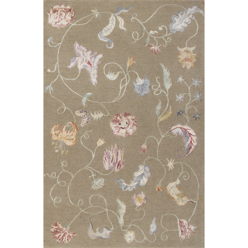 Floral Area Rug in Brown, Rectangle 10' x 14'