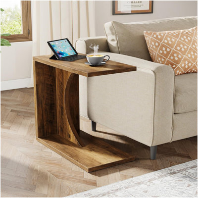 23.62”  C-Shaped Rustic Brown End Table For Couch, Sofa Side Table Small Space, Living Room