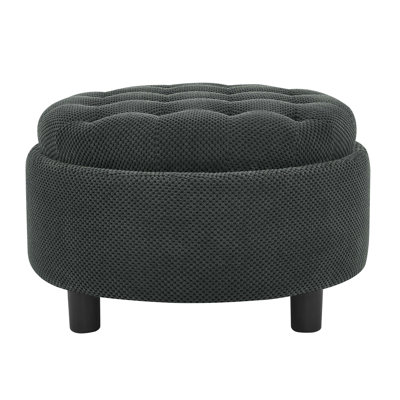 25Inch Round Storage Ottoman With Tray, Moderntufted Fabric Circle Coffee Table With Storage, Upholstered Ottoman With Removable Top For Living Room, Bedroom