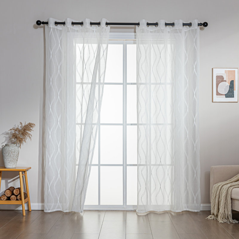  Ensemble de 2 rideaux transparents en dentelle, L 52 po x L 84 po, Blanc multi-lignes