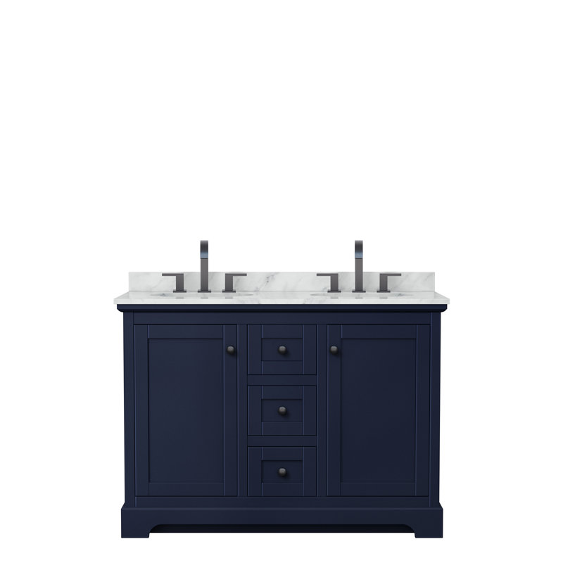 Ensemble de meuble-lavabo double 48 po Avery, Bleu foncé, Noir mat