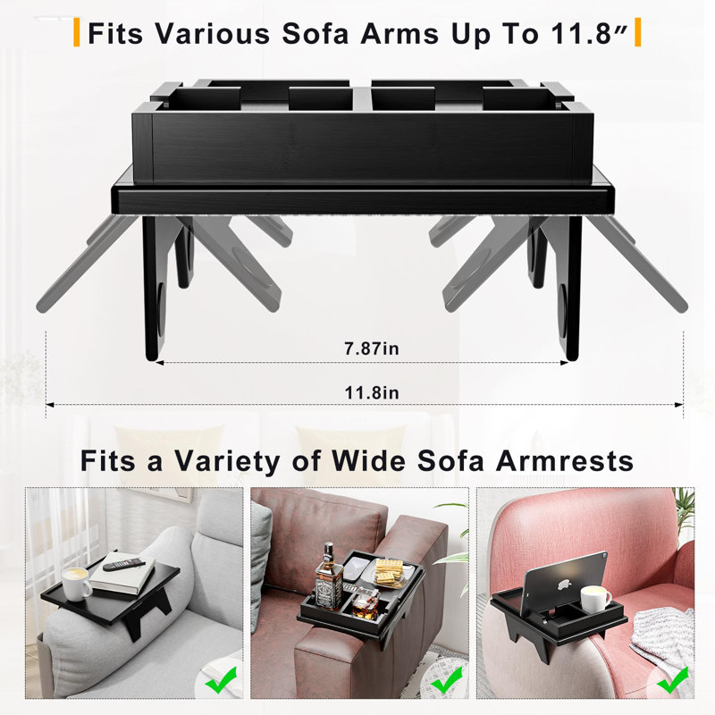 2 In 1 Sofa Armrest Table With Sliding And Removable Double Cup Holder - Foldable Sofa Armchair Storage Box