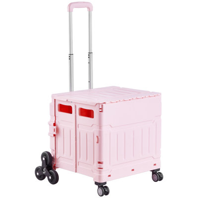 Chariot utilitaire pliable, chariot roulant pliable portatif 65L avec roues d'escalade et roues pivotantes à 360 °, chariot à main avec poignée télescopique pour bureau mobile