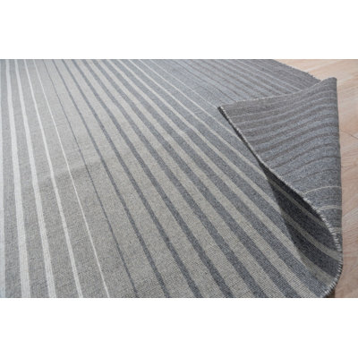 Gray Flat Weave Wool Ombre Horizon Stripes Geometric Modern Contemporary Carpet Rug
