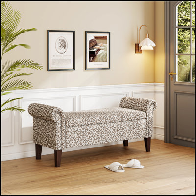 Repose-pieds de rangement Conrad avec luxueux tissu Bonsai floral et compartiment caché spacieux, parfait pour une décoration intérieure élégante et un rangement pratique
