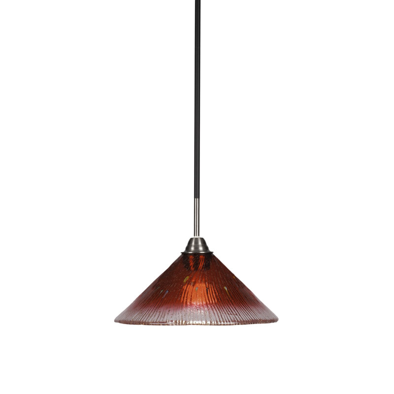 Luminaire suspendu en verre Averyon Paramount, Cristal framboise, H 57,75 po x l 12 po x P 12 po, Noir mat / laiton