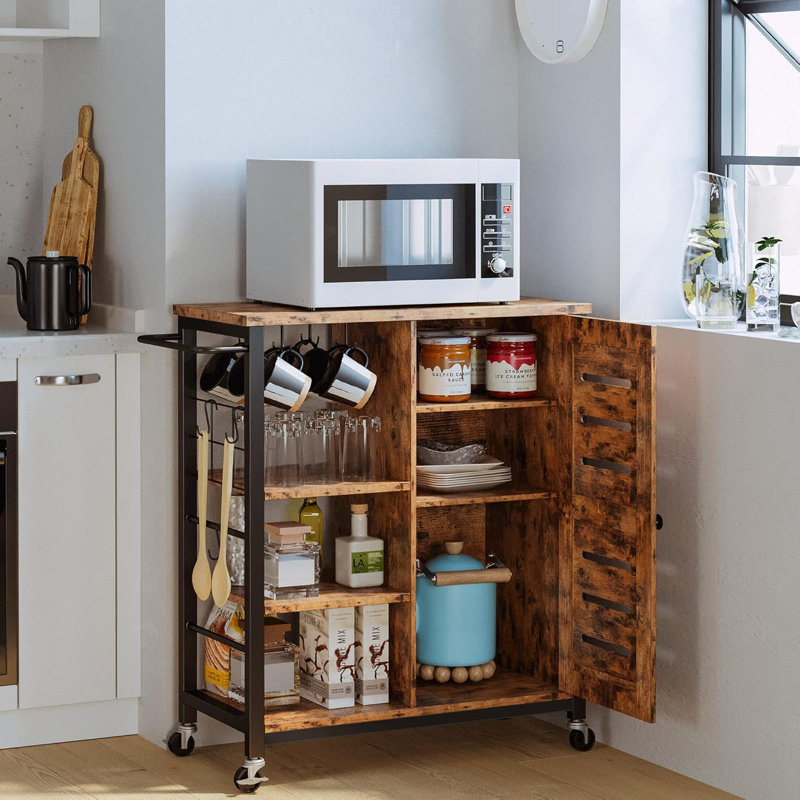 Sarahlouise Industrial Kitchen Cart - Storage Cabinet/Adjustable Shelves, Cup Hooks, Removable Handle 