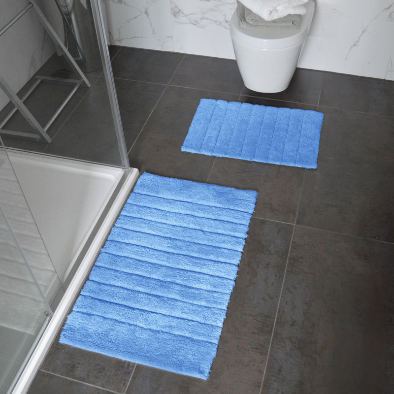 Shiwanda Ribbed Two Piece Bath Mat Set, Cornish Blue