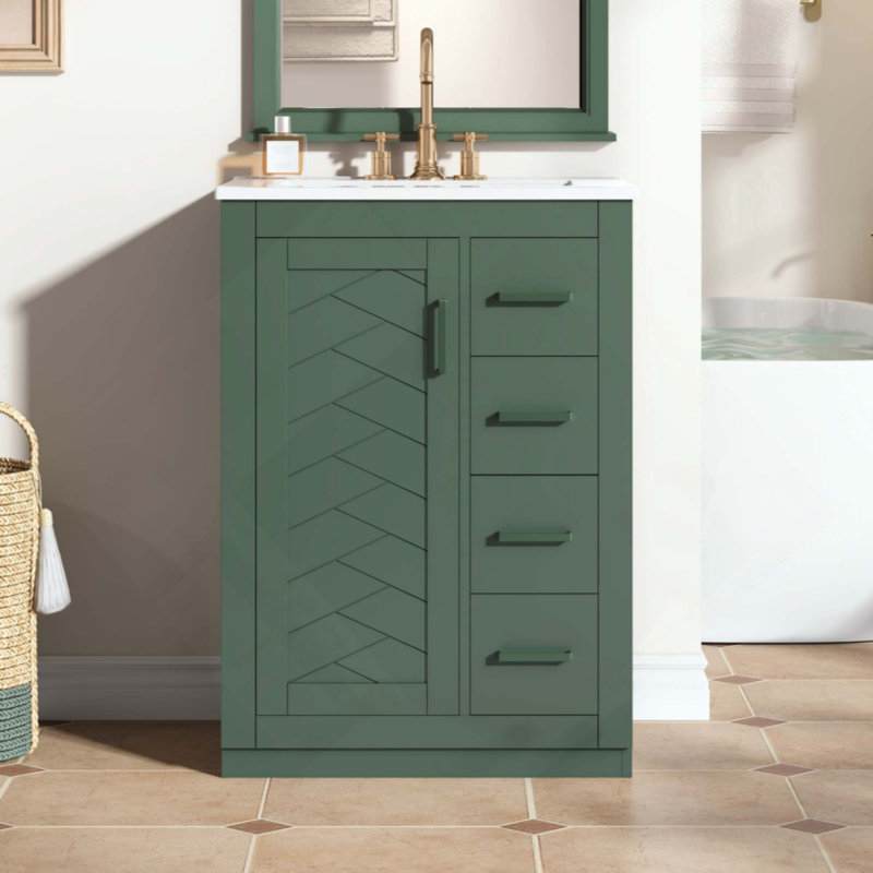 Meuble-lavabo pour salle de bain avec lavabo en céramique intégré, armoire de salle de bain à 1 porte, 3 tiroirs, meuble-lavabo simple pour petite et moyenne salle de bain