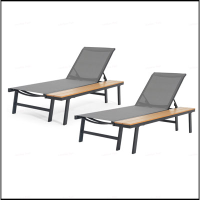 Waterloo Chaise Lounge With Attached Wood Side Table, Set Of 2, Perfect For Outdoor Relaxation And Stylish Comfort
