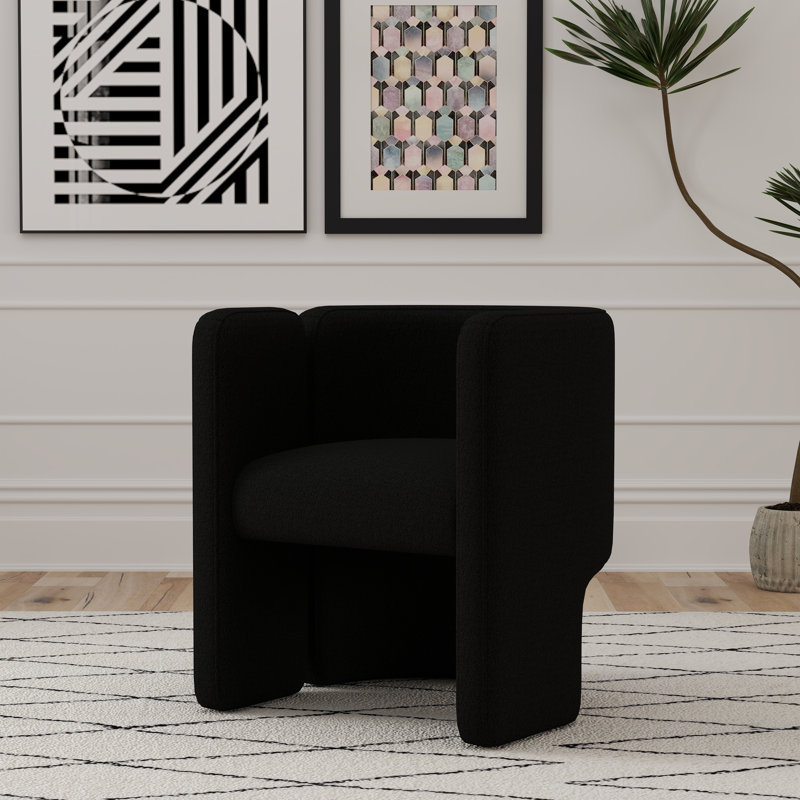 Jaimyn 24" Wide Upholstered Barrel Accent Chair, Black Teddy