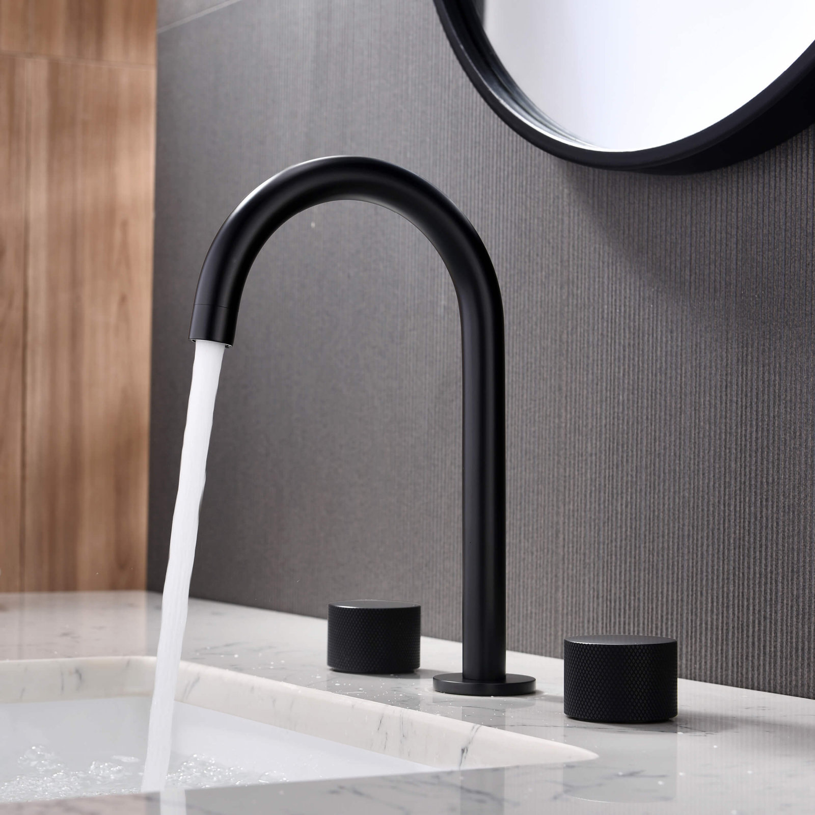 Circular X Widespread Faucet with Drain, Matte Black