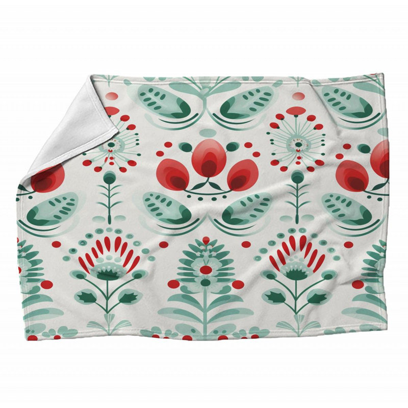 Machine Printed Throw Blanket, 60" L x 50" W, Geometric, Red/White/Green