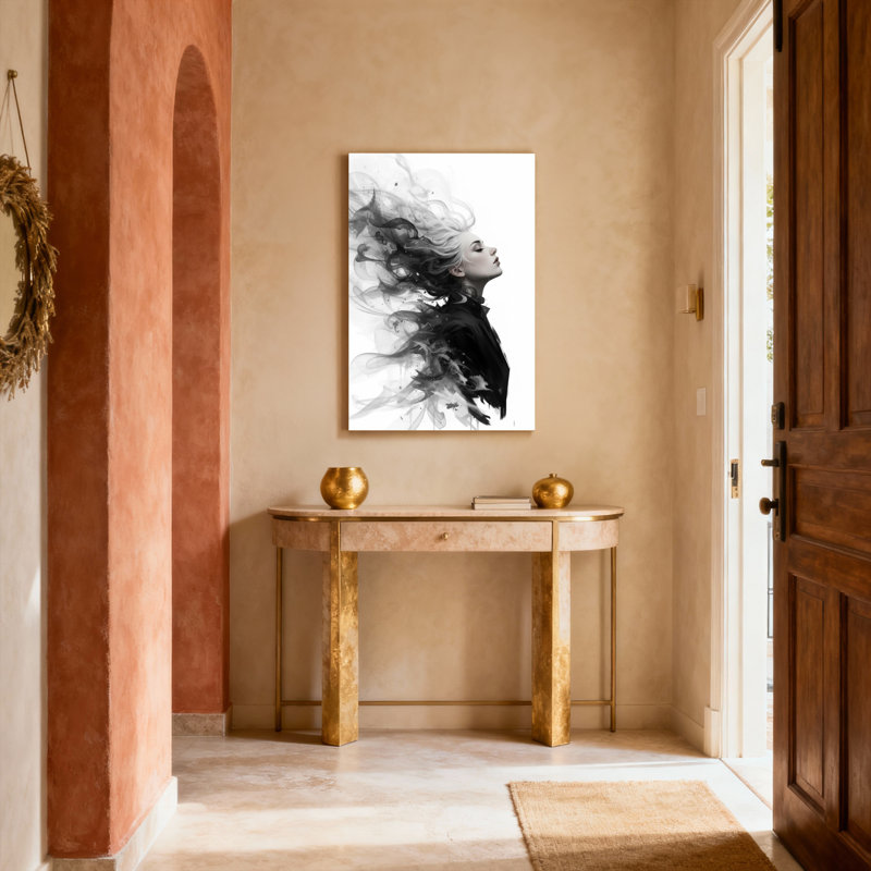Tableau abstrait représentant une femme aux cheveux flottants, sur toile tendue (lot de 1)., H 30 po x l 20 po