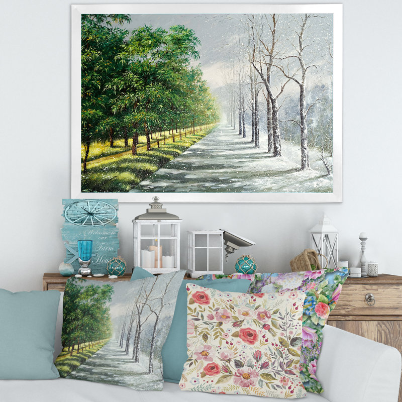 Hiver et été unis - Peinture sur toile, H 12 po x l 20 po x p 1 po, Cadre photo blanc